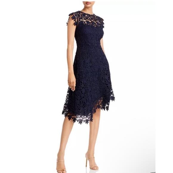 Eliza J Womens Dress Size 10 Lace Overlay Navy Asymmetrical Classic Cocktail - Picture 10 of 10